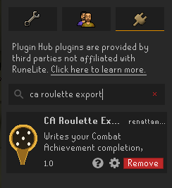 Plugin Hub search results showing CA Roulette Export