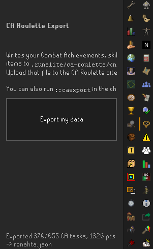 The plugin side panel with the Export my data button