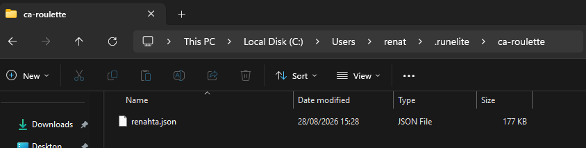 File Explorer showing the exported json file